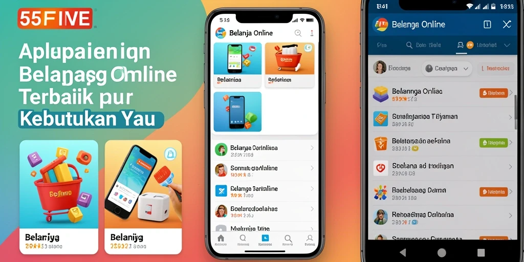 Screenshot 55FIVE menampilkan antarmuka aplikasi Belanja Online yang menarik.