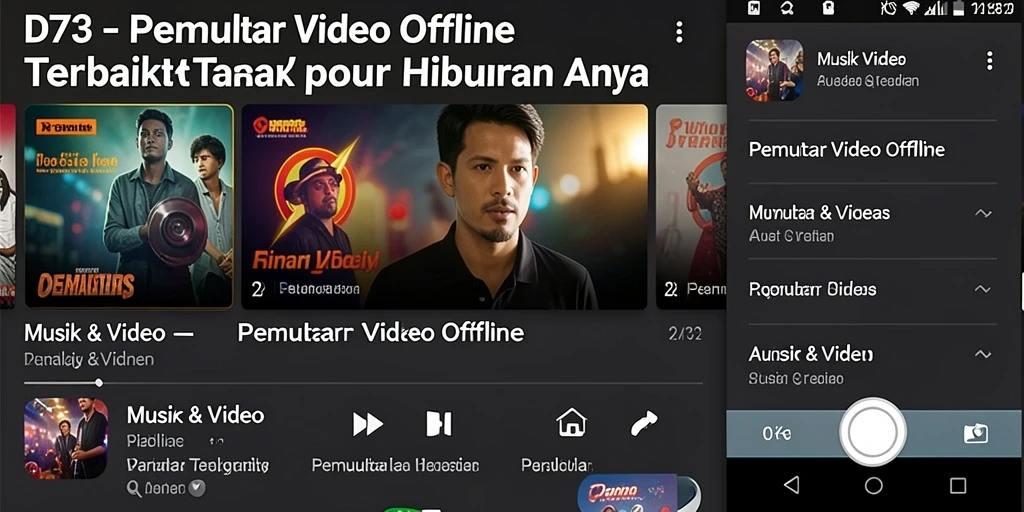 Antarmuka D73 saat memutar video offline dengan fitur subtitle.