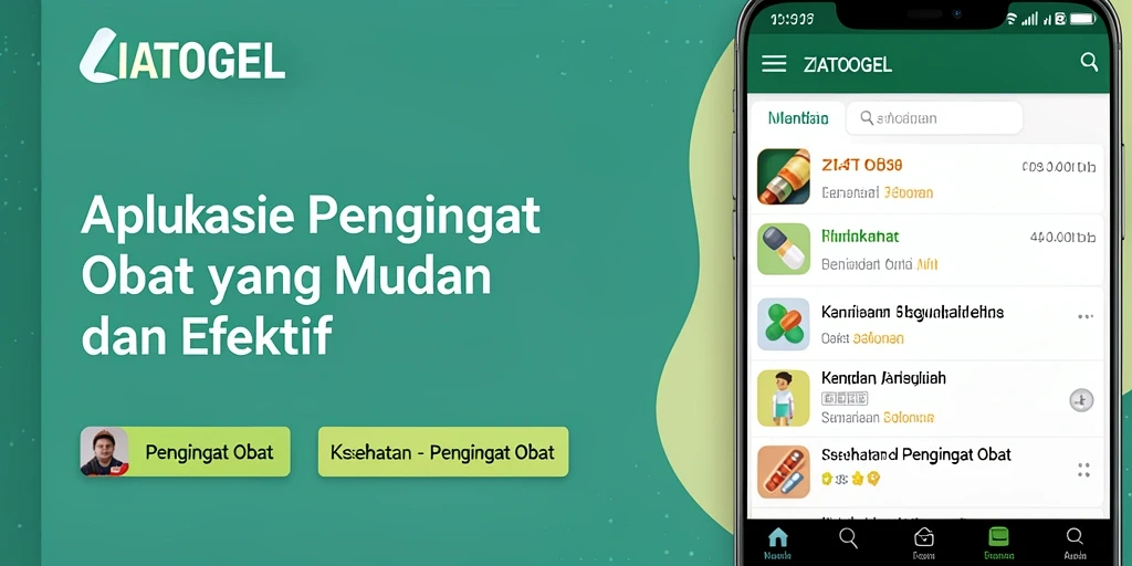 Tampilan antarmuka ZIATOGEL yang sederhana dan intuitif untuk pengingat obat.